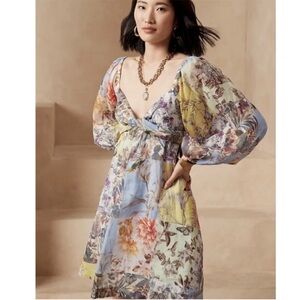 BANANA REPUBLIC Ramie Twist Dress in Patchwork Blue